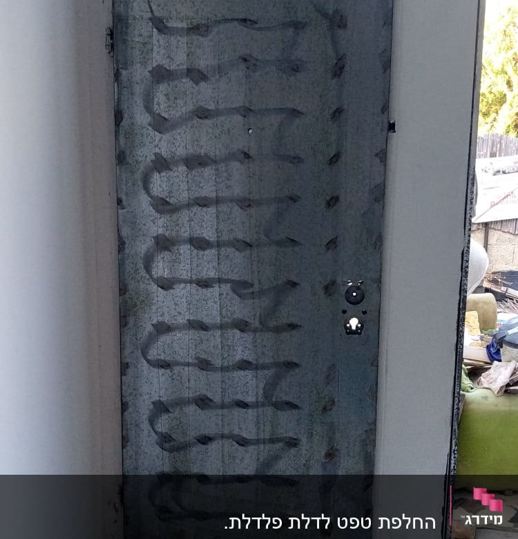 דלת מתכת עם ציפוי דקורטיבי אפור